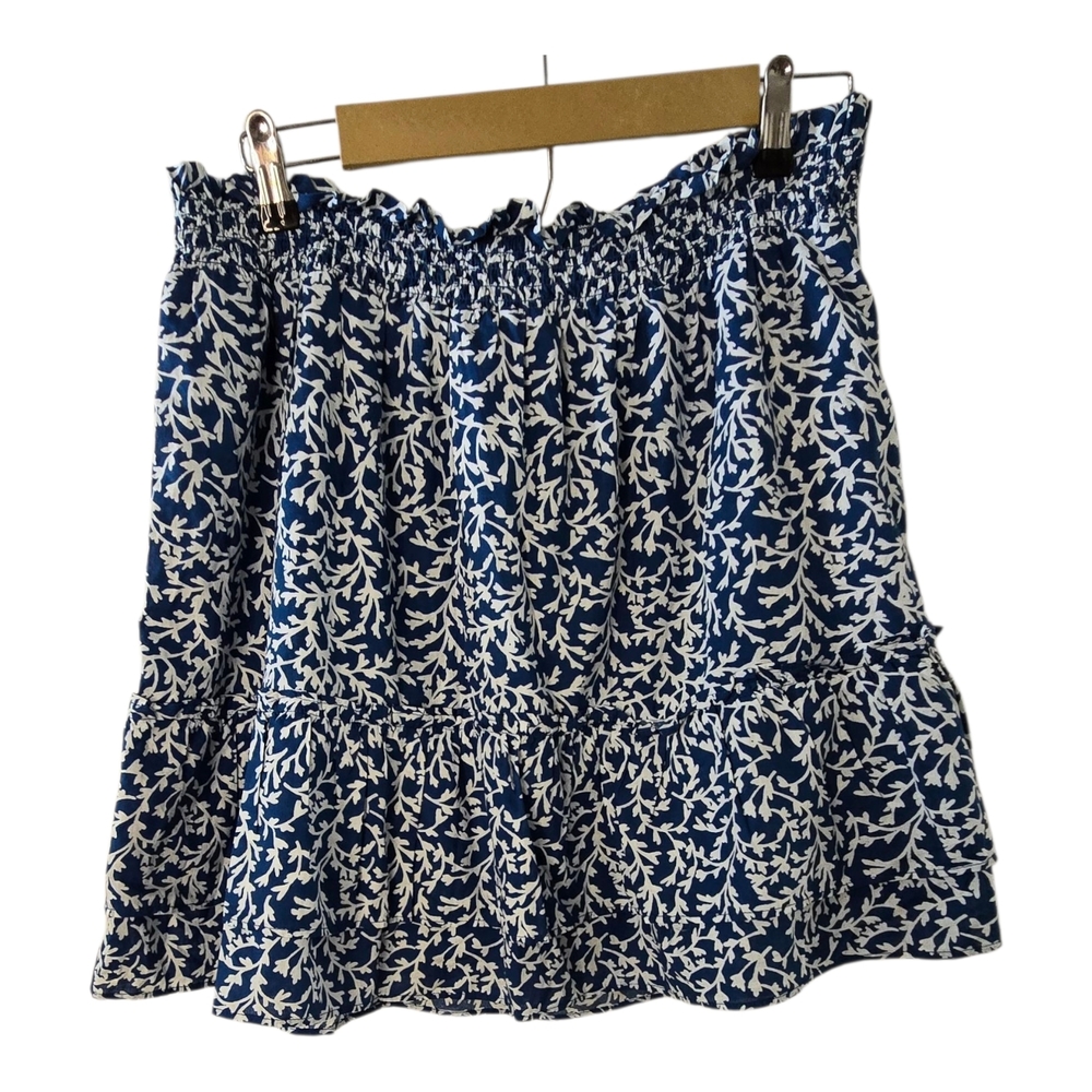 J. Crew Women's Navy/White Print Elastic Waist Ruffle Mini Skirt - Picture 8 of 10